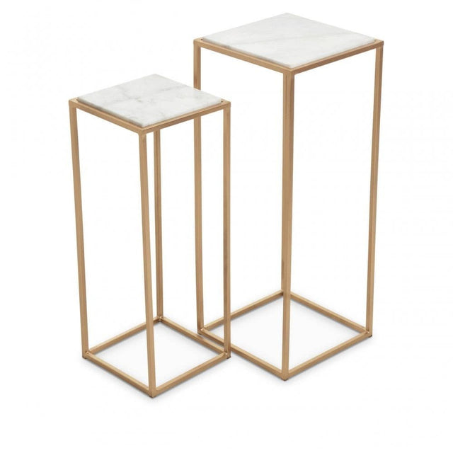Mandoli Nest Of 2 White Marble Side Tables