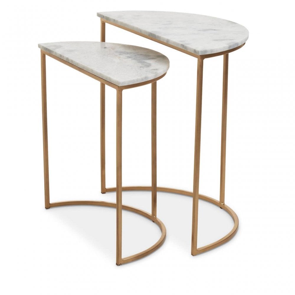 Mandoli Nest Of 2 White Marble Side Tables