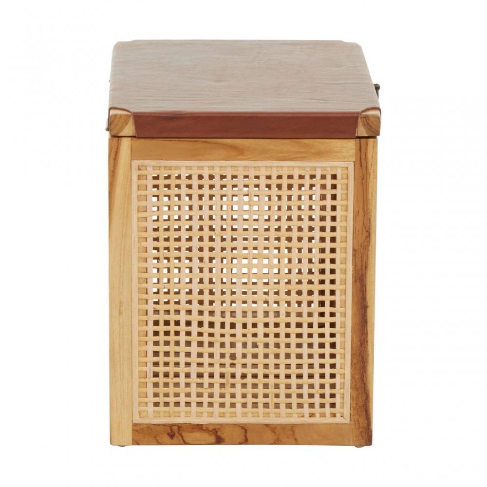 Kendari Teak Box With Light Brown Leather