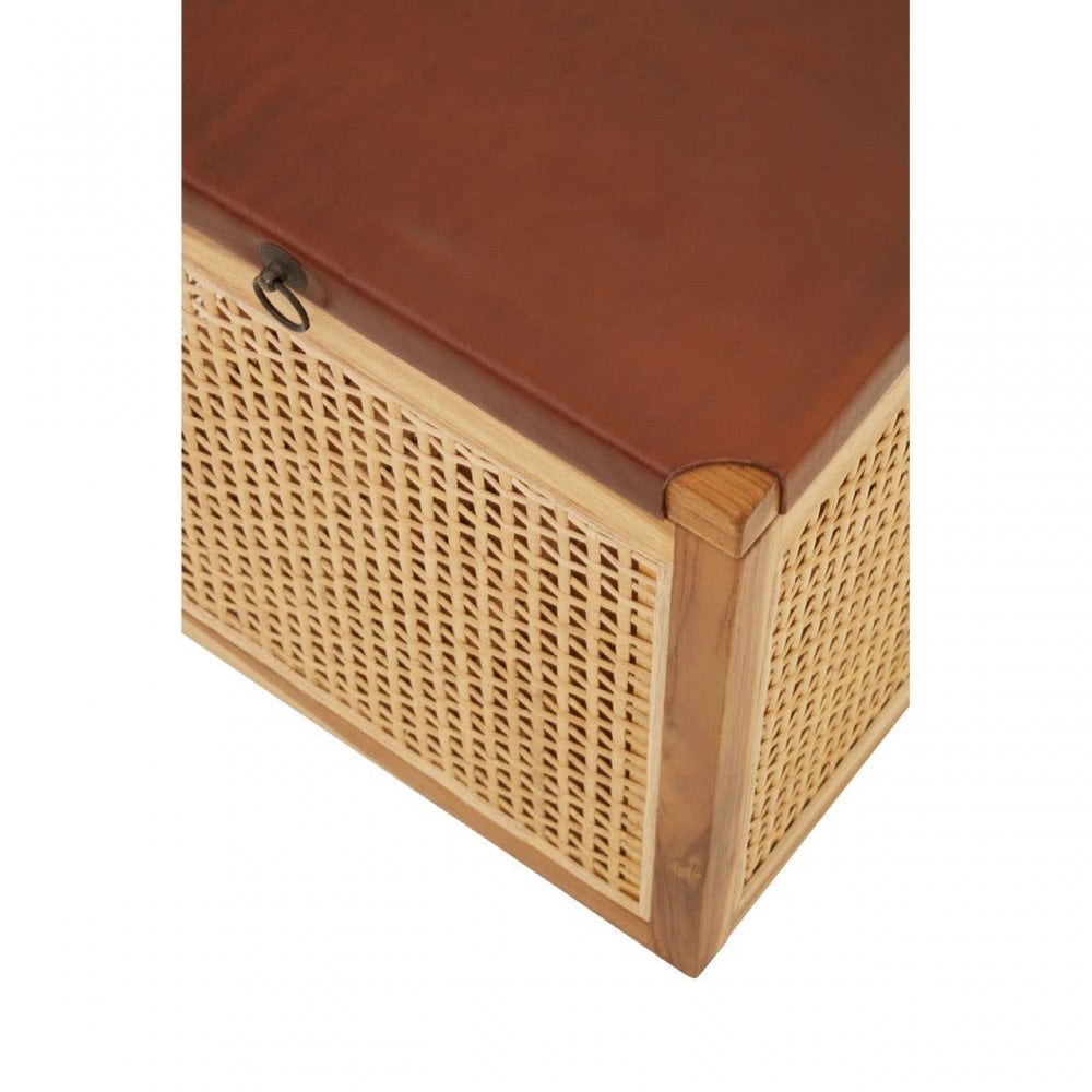 Kendari Teak Box With Light Brown Leather