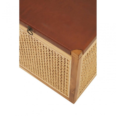 Kendari Teak Box With Light Brown Leather