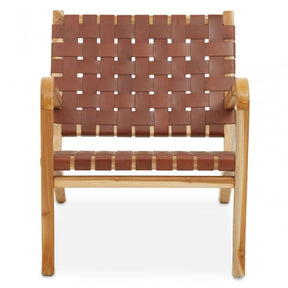 Kendari Dark Brown Leather And Teak Chair