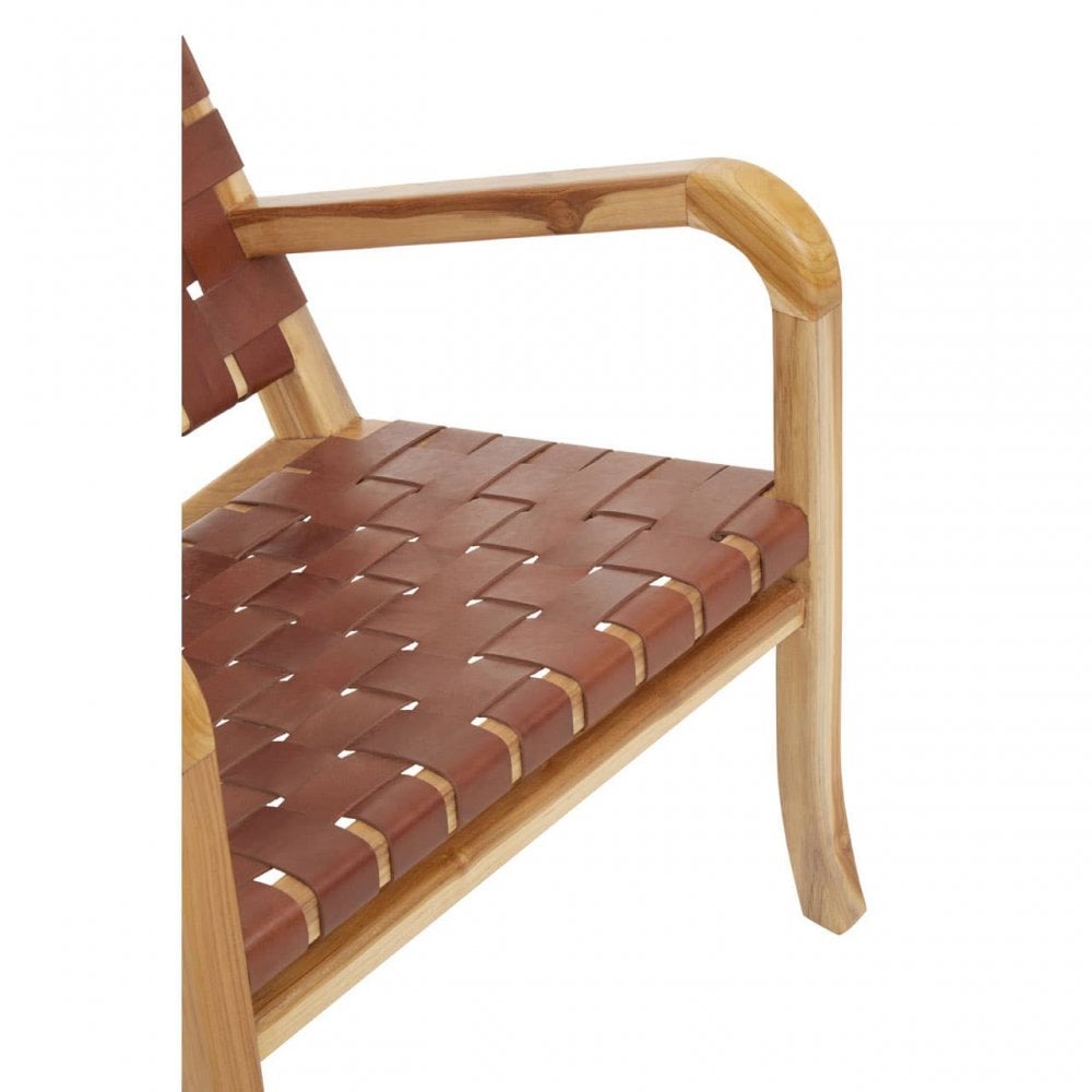 Kendari Dark Brown Leather And Teak Chair