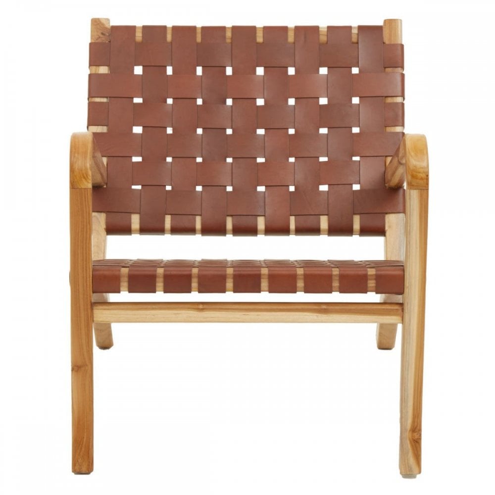 Kendari Dark Brown Leather And Teak Chair