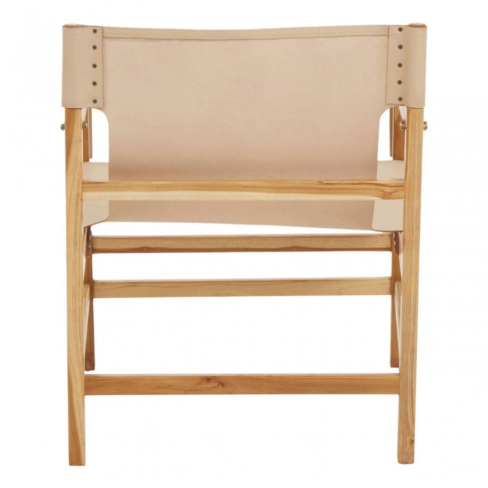 Kendari Cream Leather And Teak Wood Chair