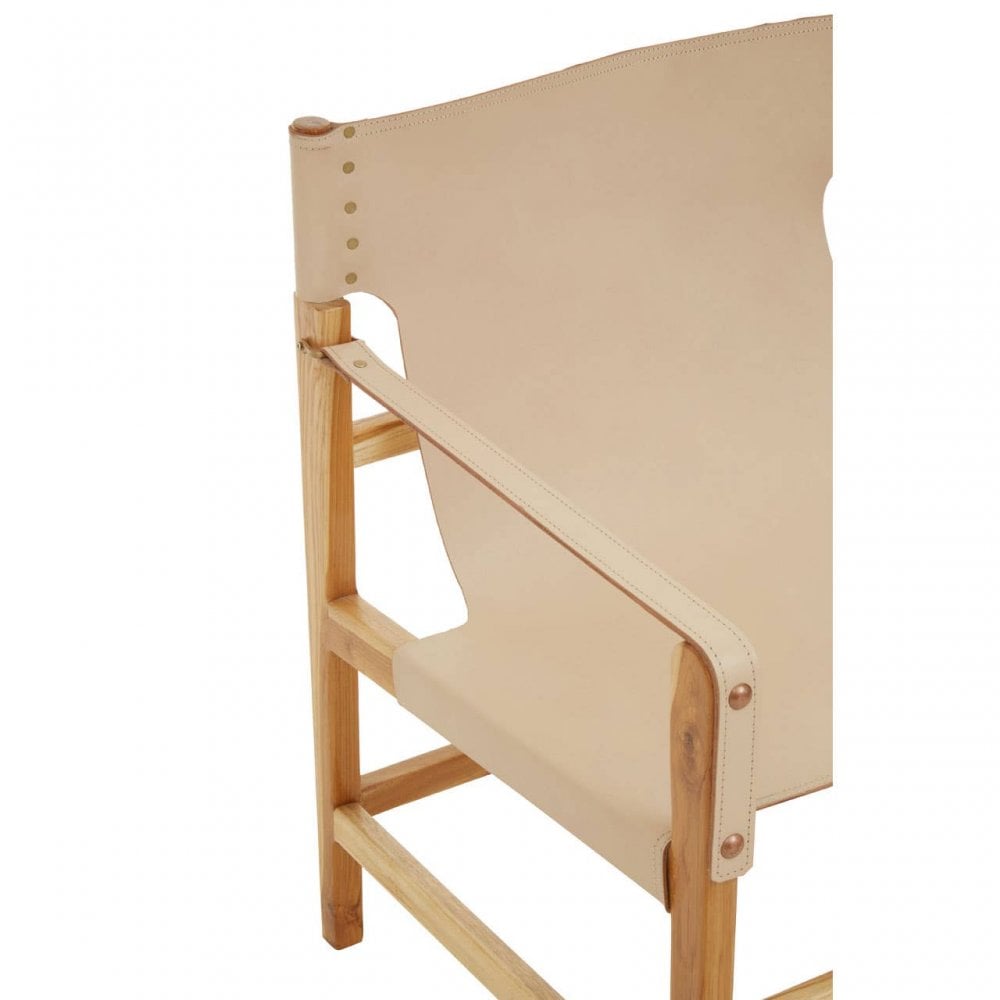 Kendari Cream Leather And Teak Wood Chair