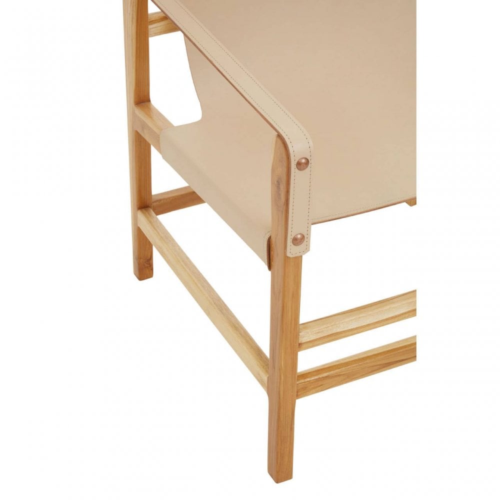 Kendari Cream Leather And Teak Wood Chair