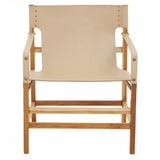 Kendari Cream Leather And Teak Wood Chair