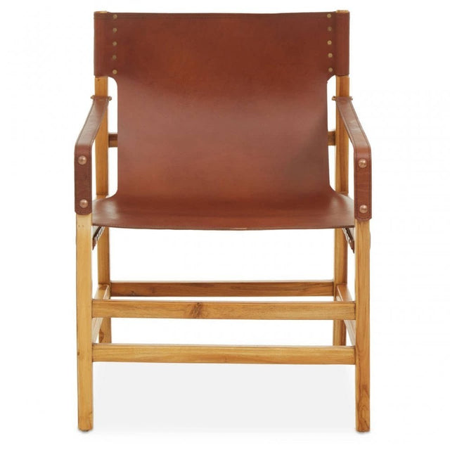 Kendari Light Brown Leather And Light Teak Wood Chair