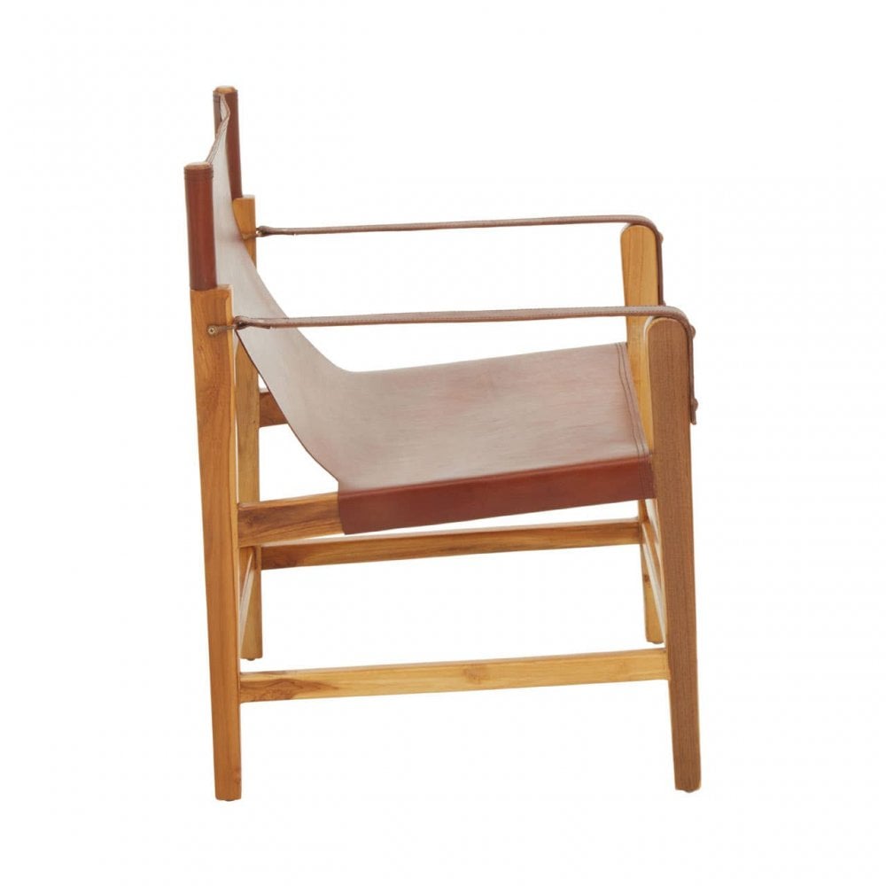 Kendari Light Brown Leather And Light Teak Wood Chair