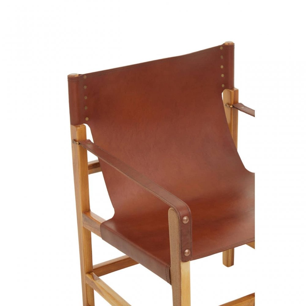 Kendari Light Brown Leather And Light Teak Wood Chair