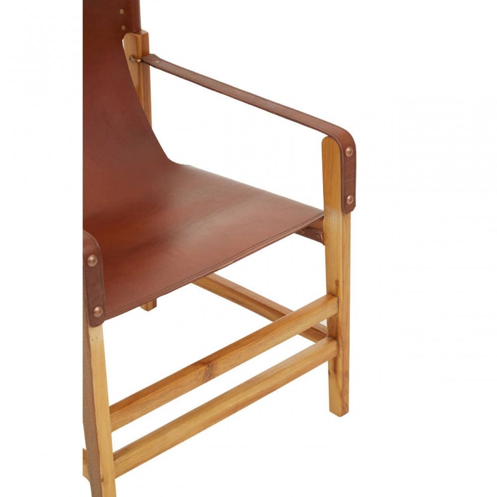 Kendari Light Brown Leather And Light Teak Wood Chair