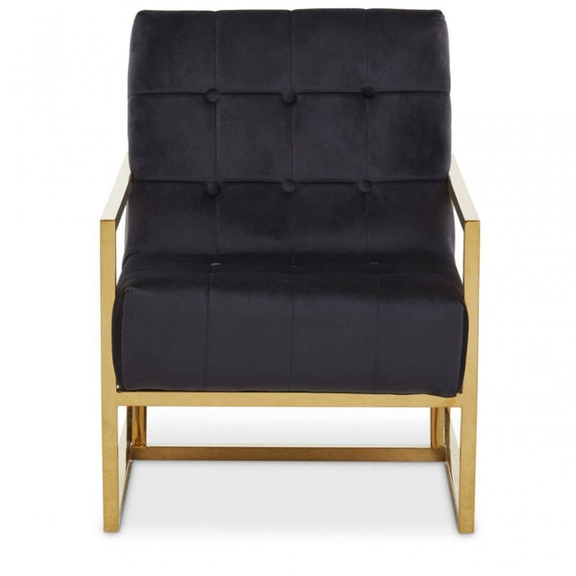 Hana Black Velvet Chair With Gold Frame