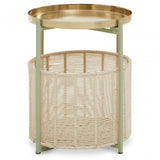 Sabia Green And Gold Iron And Cotton Two Tier Side Table