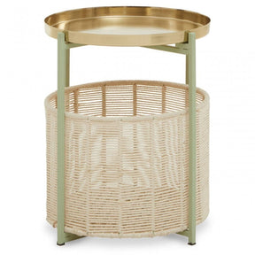 Sabia Green And Gold Iron And Cotton Two Tier Side Table