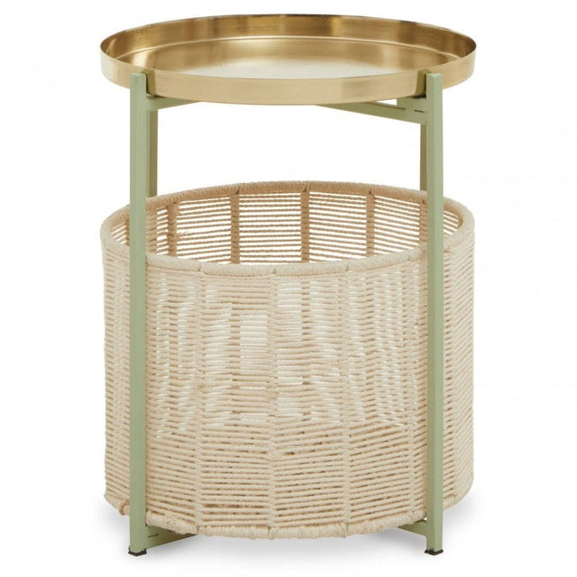 Sabia Green And Gold Iron And Cotton Two Tier Side Table