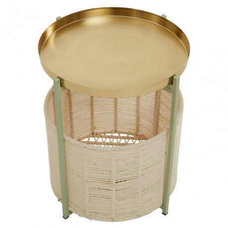 Sabia Green And Gold Iron And Cotton Two Tier Side Table