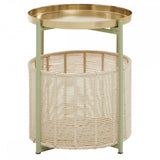 Sabia Green And Gold Iron And Cotton Two Tier Side Table