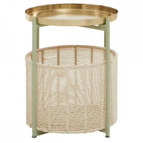 Sabia Green And Gold Iron And Cotton Two Tier Side Table