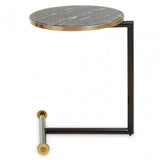 Oria Black Glass Black Marble Effect Side Table