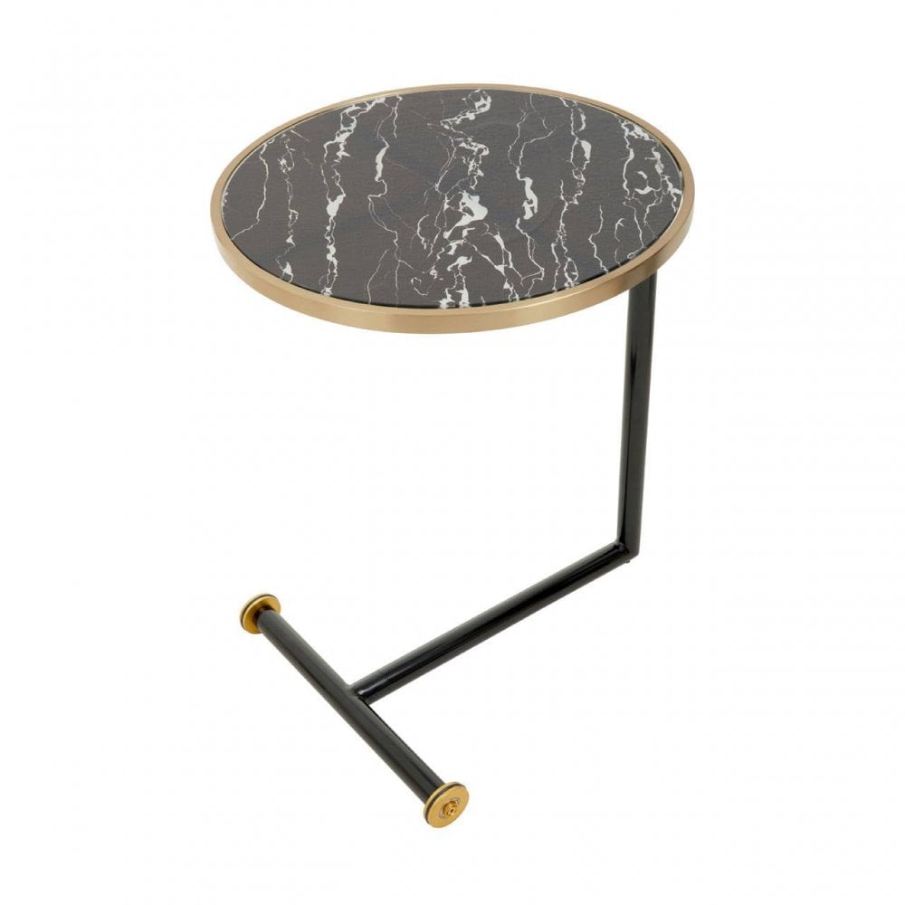 Oria Black Glass Black Marble Effect Side Table