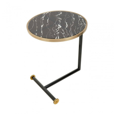 Oria Black Glass Black Marble Effect Side Table