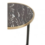 Oria Black Glass Black Marble Effect Side Table