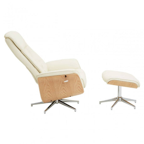 Warrington Ivory Leather Effect Recliner And Footstool