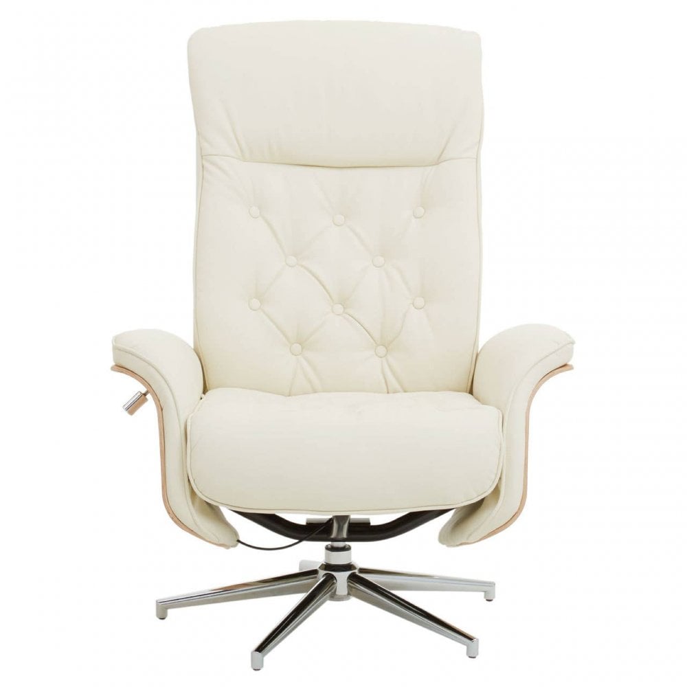 Warrington Ivory Leather Effect Recliner And Footstool
