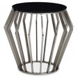 Ackley Black And Silver Round Side Table.