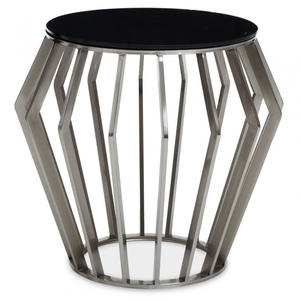 Ackley Black And Silver Round Side Table.