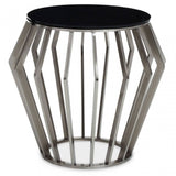 Ackley Black And Silver Round Side Table.