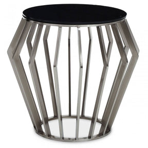 Ackley Black And Silver Round Side Table.