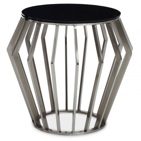 Ackley Black And Silver Round Side Table.