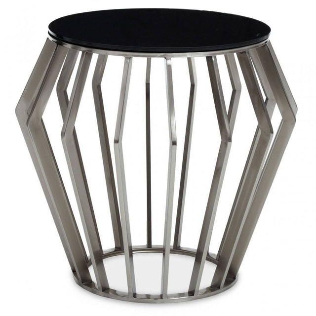 Ackley Black And Silver Round Side Table.