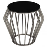 Ackley Black And Silver Round Side Table.