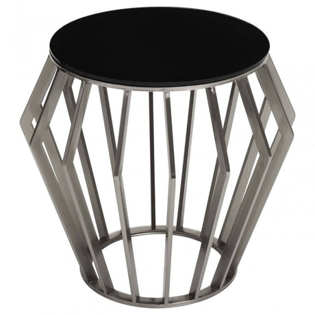 Ackley Black And Silver Round Side Table.