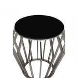 Ackley Black And Silver Round Side Table.
