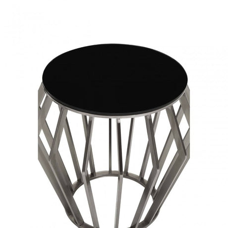 Ackley Black And Silver Round Side Table.