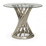 Anzio Clear Glass And Silver Hourglass Base Dining Table