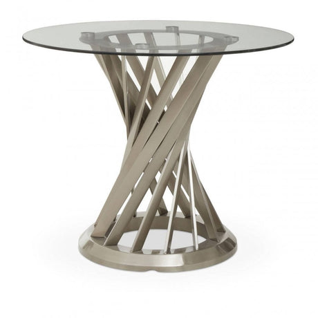 Anzio Clear Glass And Silver Hourglass Base Dining Table