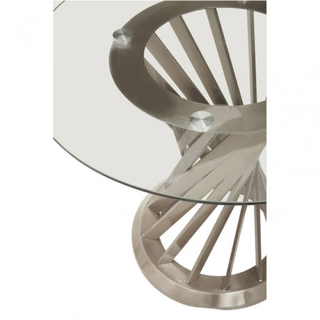 Anzio Clear Glass And Silver Hourglass Base Dining Table