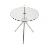 Oria Clear Glass Stainless Steel Silver Frame Side Table