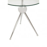 Oria Clear Glass Stainless Steel Silver Frame Side Table