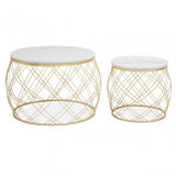 Jodie Set Of Two Side Tables With White Marble And Gold Frame