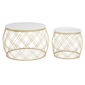 Jodie Set Of Two Side Tables With White Marble And Gold Frame