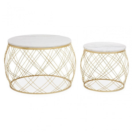 Jodie Set Of Two Side Tables With White Marble And Gold Frame