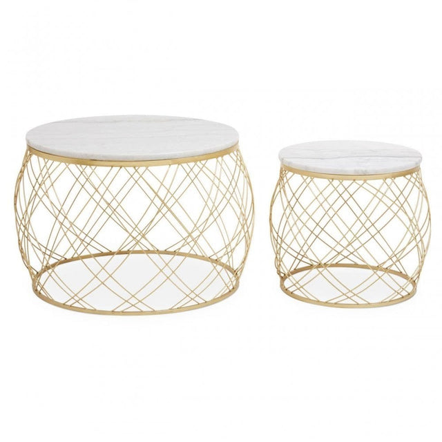 Jodie Set Of Two Side Tables With White Marble And Gold Frame