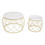 Jodie Set Of Two Side Tables With White Marble And Gold Frame