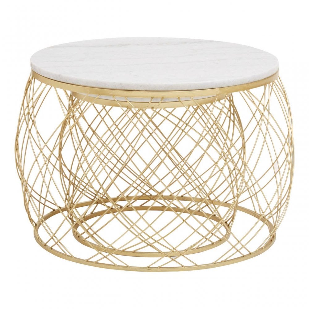 Jodie Set Of Two Side Tables With White Marble And Gold Frame